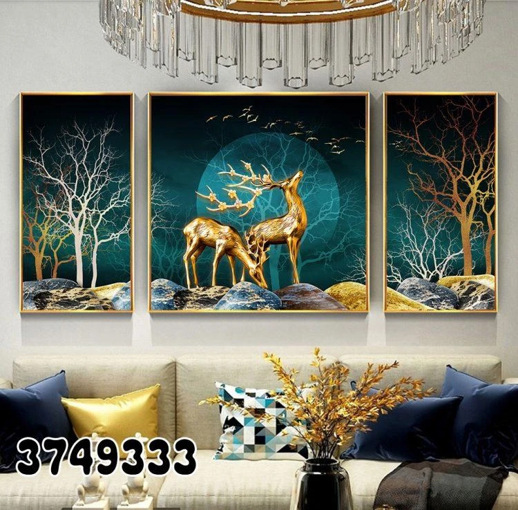 אבסטרקט איילים סט 3 תמונות מיוחדות לתלייה בסלון או בפינת אוכל מק"ט 3749333