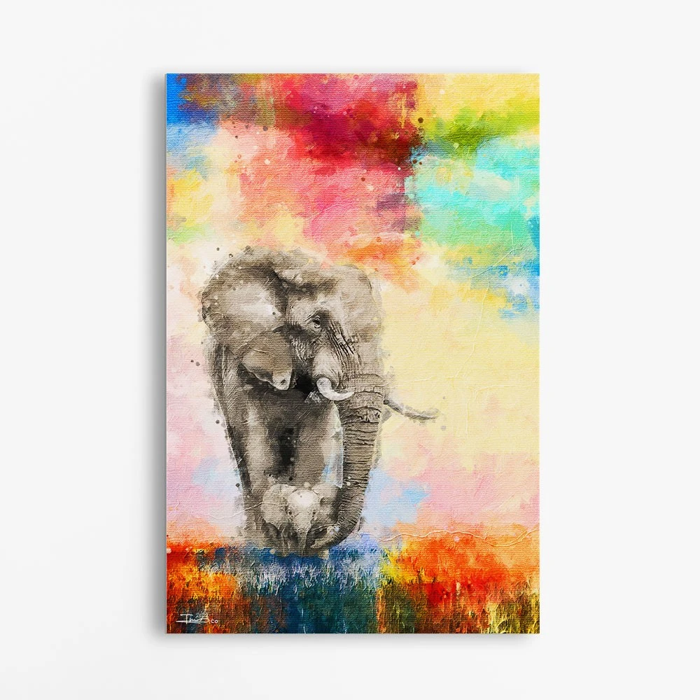 תמונה בצבע טורקיז לחדר שינה הציור המפורסם: Elephant ציור בסגנון בעלי חיים - דגם alvtm46p2303