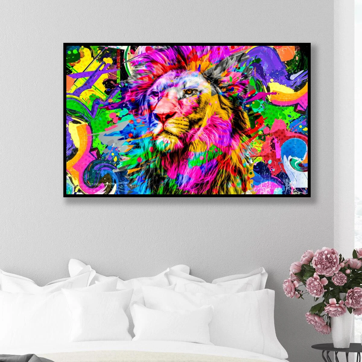 אריה תמונה מגניבה בסגנון פופ ארט צבעונית למשרד לחדר שינה או למסדרון תמונת זכוכית או קנבס דגם 3728400