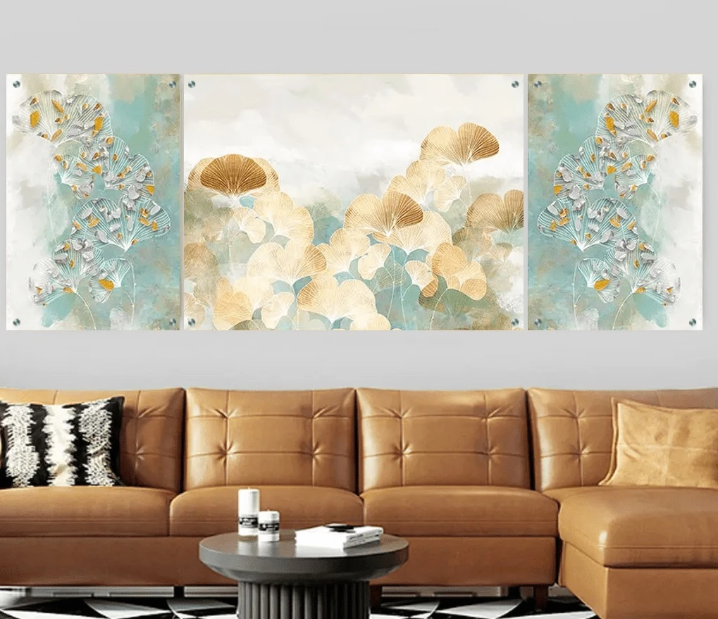 טרנדי: 3 תמונות זכוכית אבסטרקט טהרן  בגווני ירוק, זהב, אפור למשרד - דגם g23932677