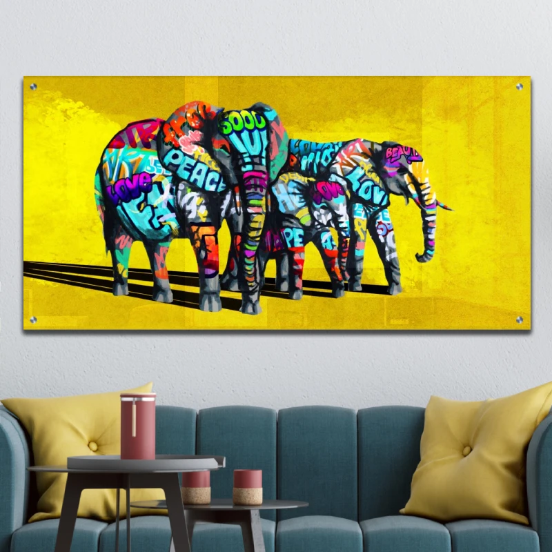 פיל גרפיטי - הדפס של תמונה מגניבה בסגנון גרפיטי על קנבס או זכוכית למשרדים או לחדר נוער דגם 134925