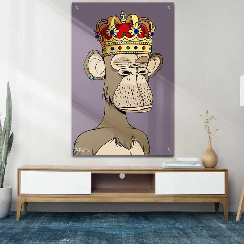 מלך הקופים תמונת זכוכית לקליניקה בגווני אפור, חום, זהב הדפסה על זכוכית בעלי חיים - דגם alvtm46p2741