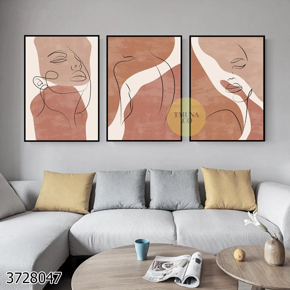 אומנות האישה בסגנון מינימליסטי סט 3 תמונות קו על קנבס לחדר שינה או סלון דגם 1806929