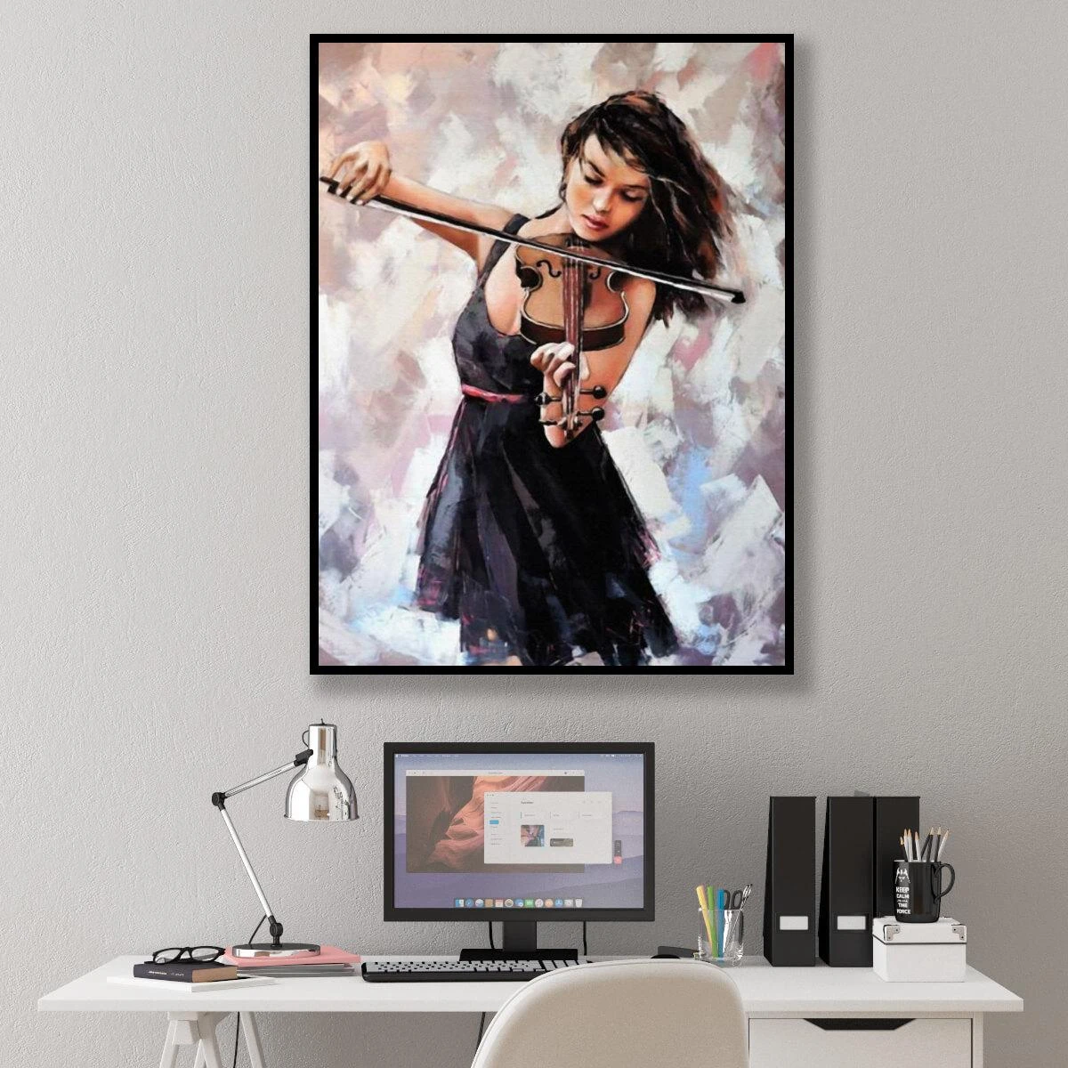 נערה וכינור - ציורים על קנבס או זכוכית לחדרי נוער בנות או סטודיו דגם 3728496