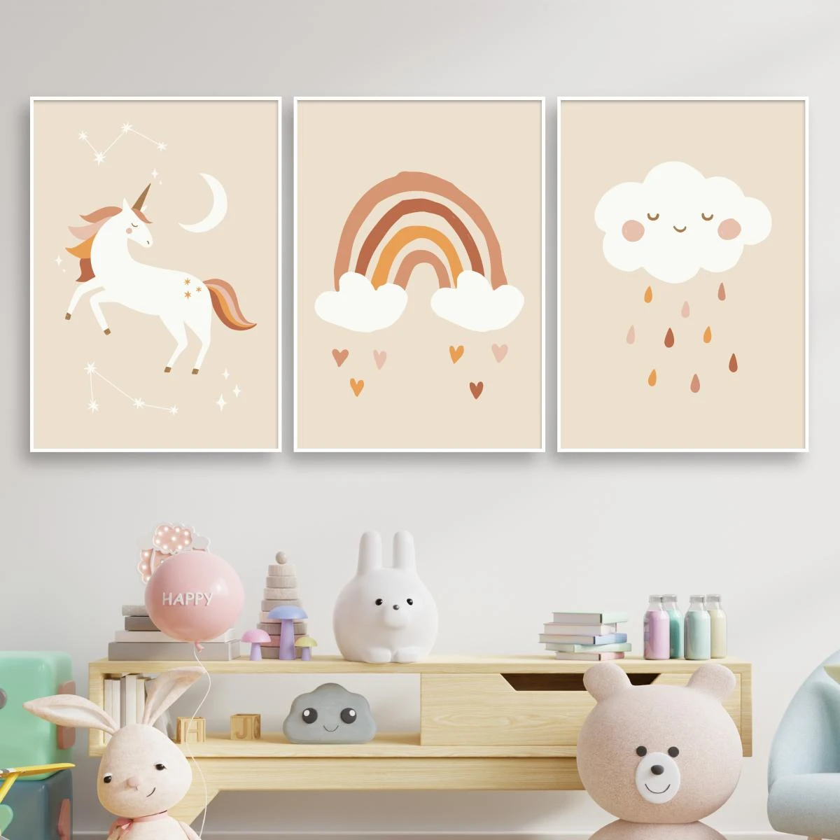 חדי קרן לילדות בוגרות הדפסה על קנבס לתלייה בחדרי ילדות דגם 3728694