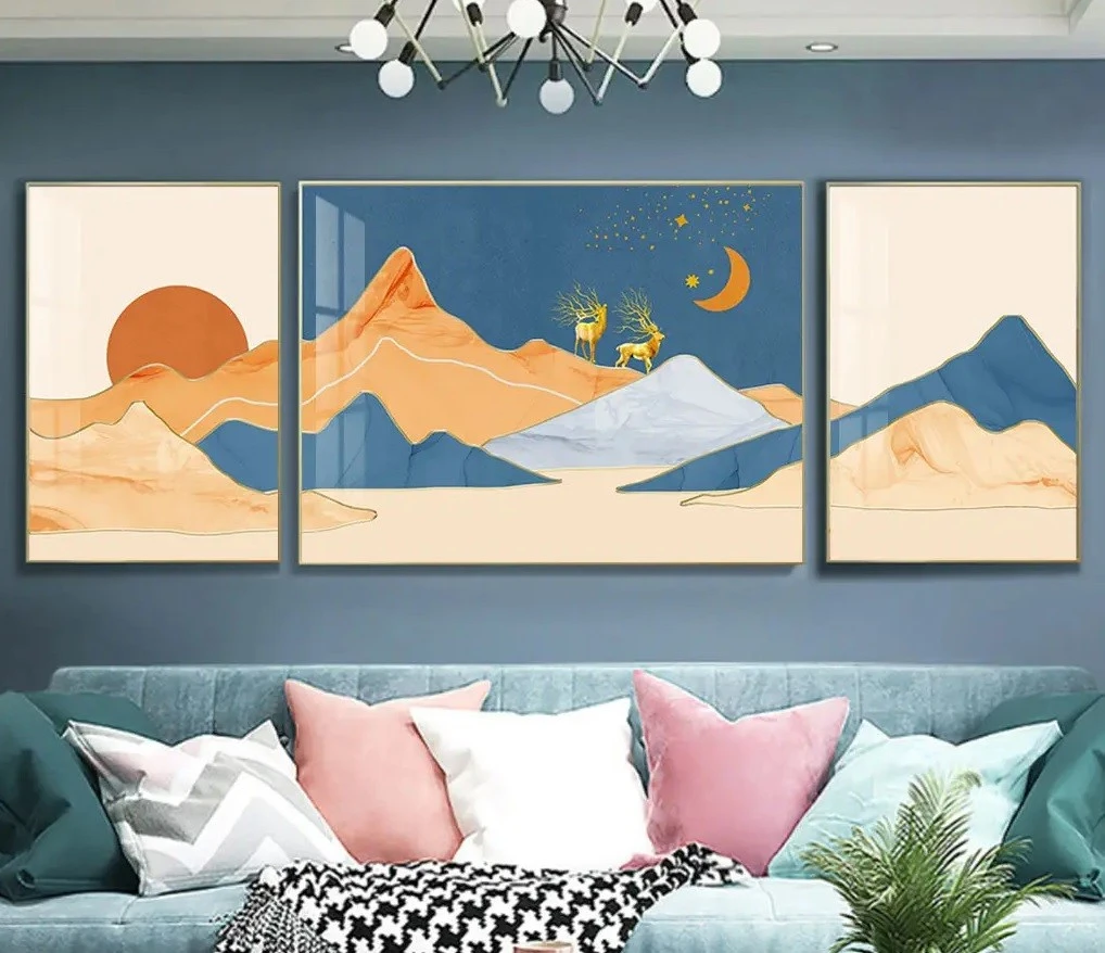 סט 3 תמונות קנבס מחולקות איור נופים על קנבס עיצוב מיוחד טבע ונופים לסלון - דגם 25173856