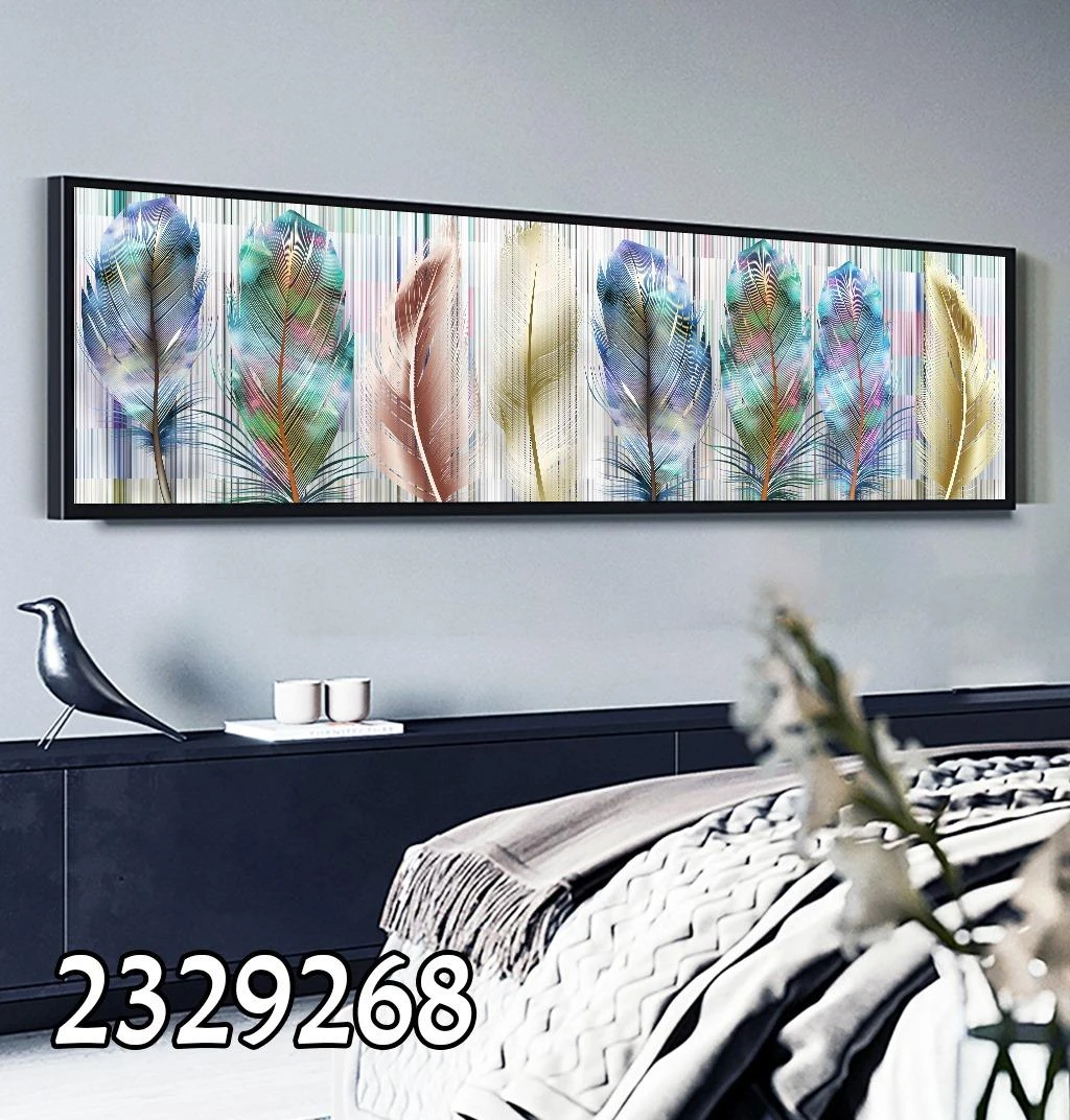 תמונות קנבס פנורמיות גדולות לחדר שינה נוצות צבעוניות לסלון או לפינת אוכל מקט 2329268