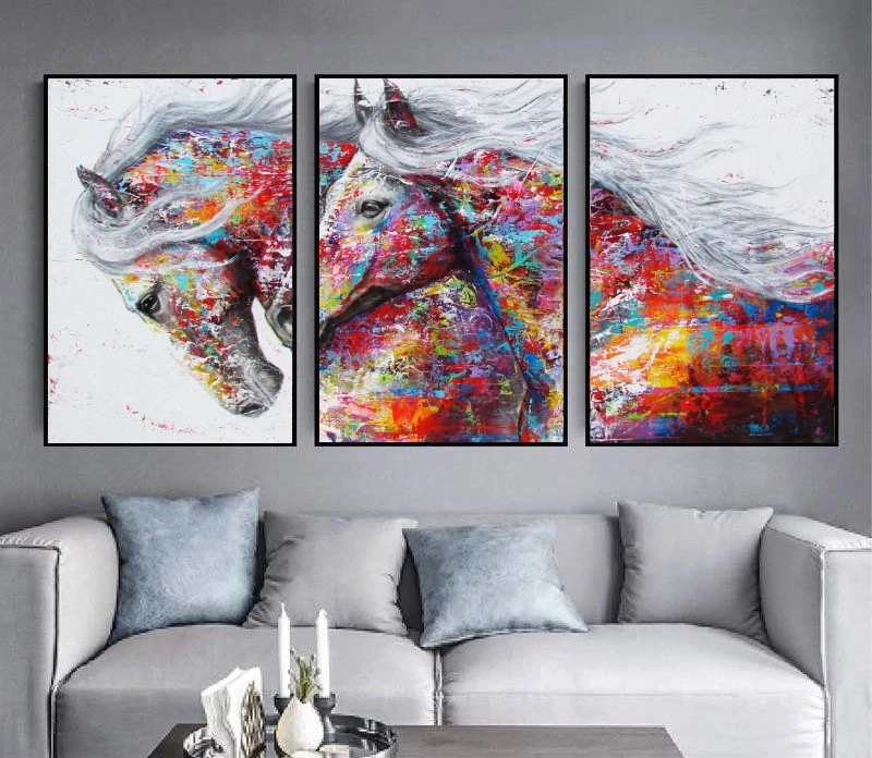 פופ ארט מרוץ סוסים - סט תמונות צבעוניות של סוסים יפים על קנבס לסלון לחדר שינה או למשרדים דגם 0001A