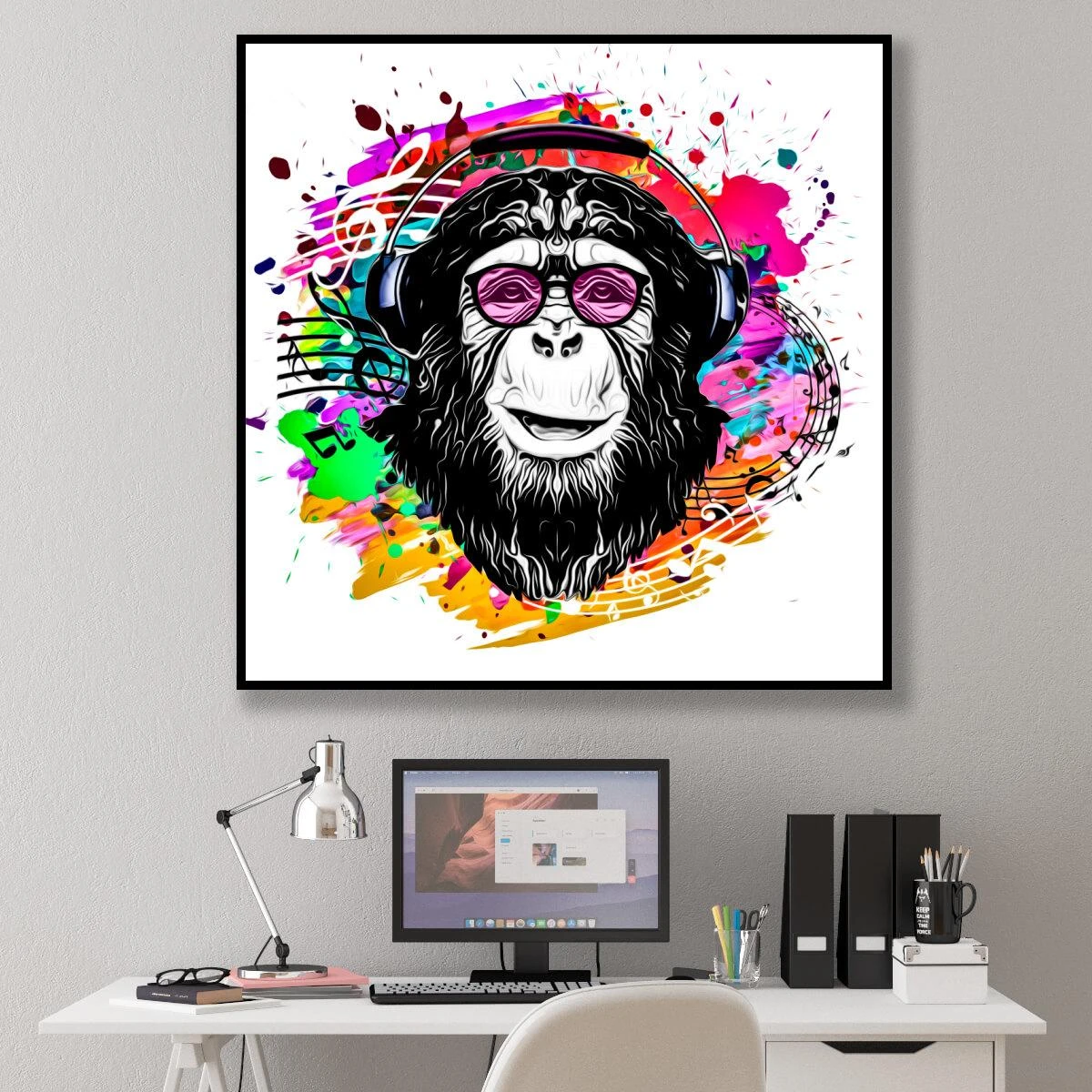 קוף צבעוני תמונות פופ ארט על קנבס או זכוכית לשירותי אורחים או חדר נוער וילדים דגם 3728159