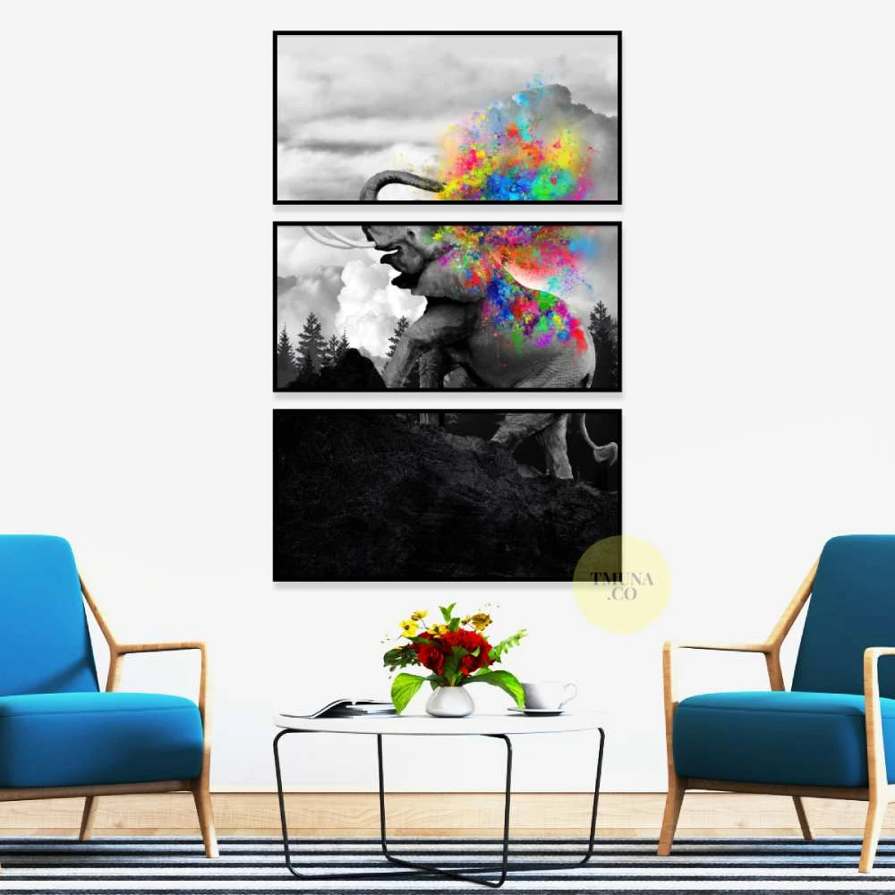 פיל בקרקס - הדפס מחולק לגובה תמונה בשלושה חלקים או חלק אחד לתלייה בכניסה לבית או בחדר ילדים דגם 134934