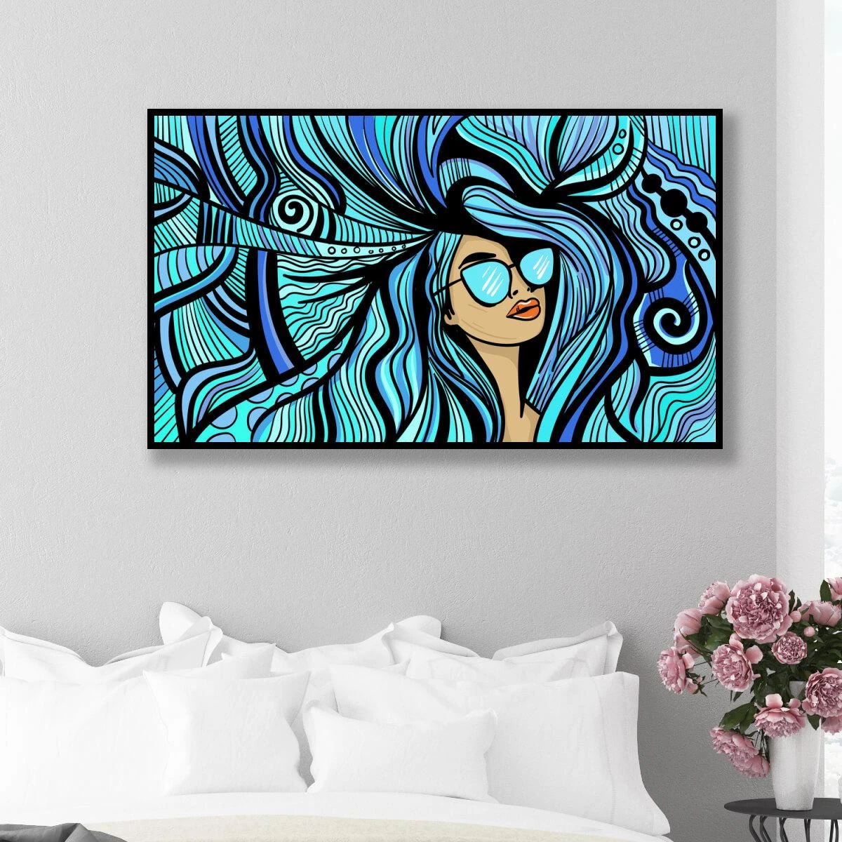 אינדיגו בכחול תמונה של אישה פופ ארט לחדר שינה או סלון דגם 3728169