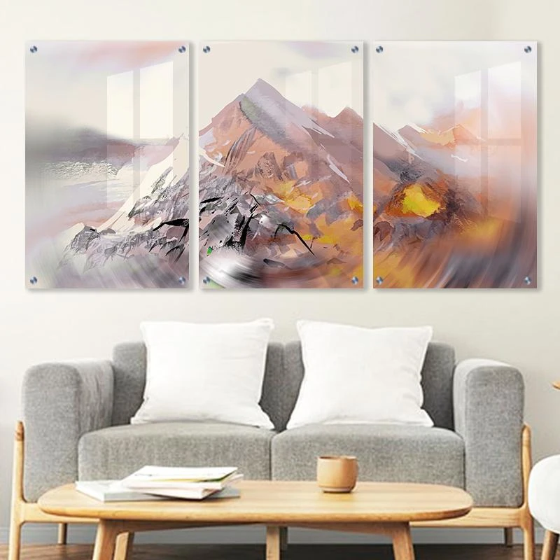 הרי האלפים - שלישיית תמונות זכוכית לתלייה במשרד מעוצב בסגנון כפרי או סלון דגם 135115