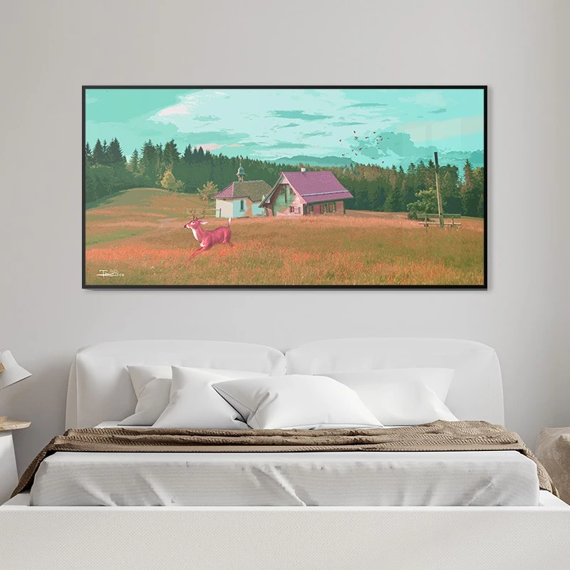 תמונה אופקית כפרית החיים בכפר II לחדר שינה תמונת קנבס רטרו - דגם 135416