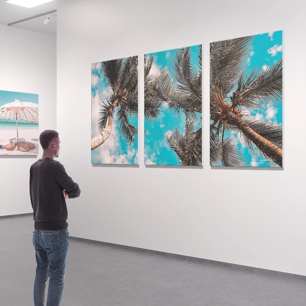 3 תמונות קנבס מחולקות של עצי דקל סט תמונות בנושא טבע ונופים - דגם 1355448