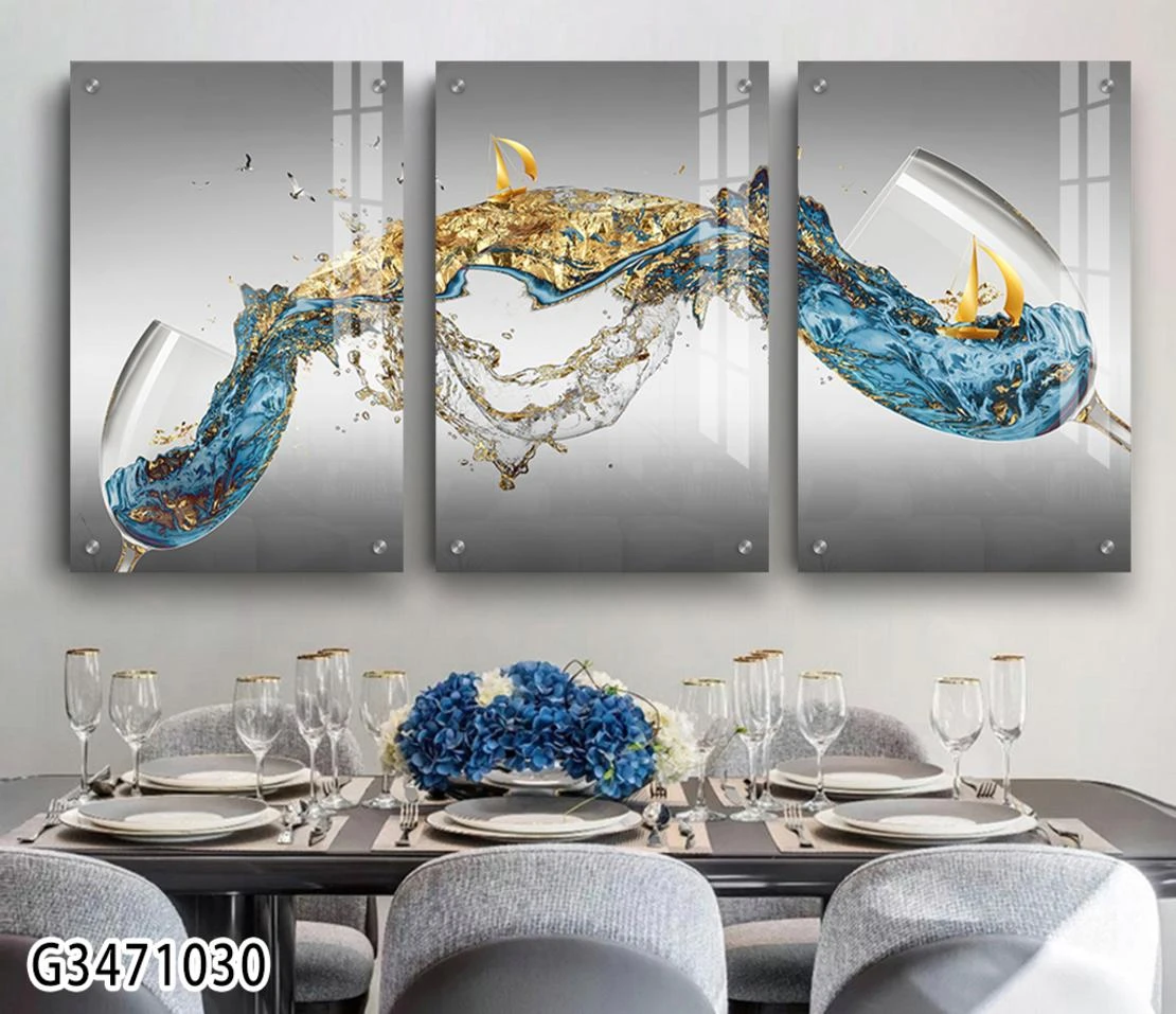 יין כחול - סט 3 תמונות זכוכית למטבח או פינת אוכל דגם G3471030