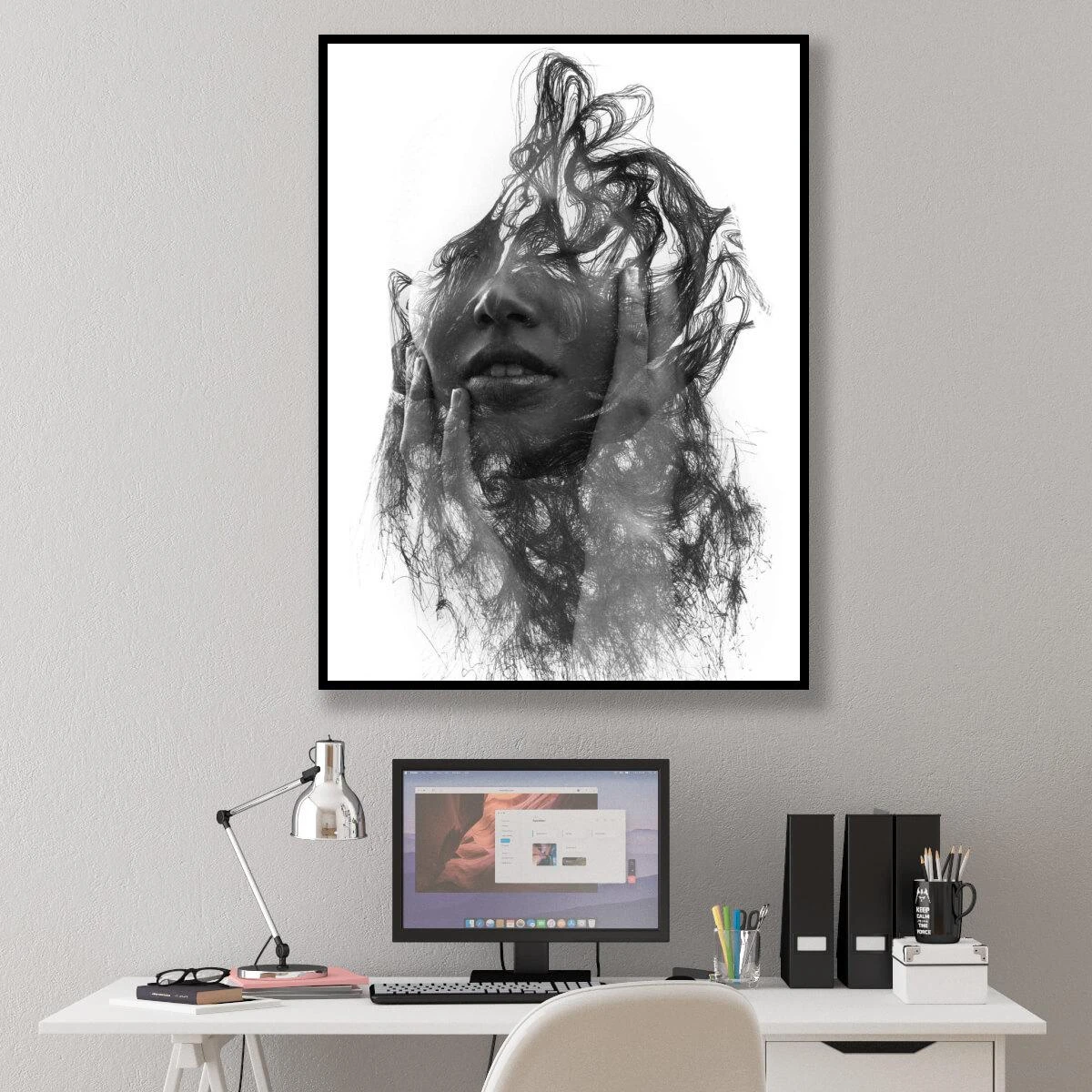 תמונת השראה ציור בשחור לבן - אישה חזקה תמונה לחדרי נערות וחדר שינה הדפסה על זכוכית או קנבס דגם 3728404