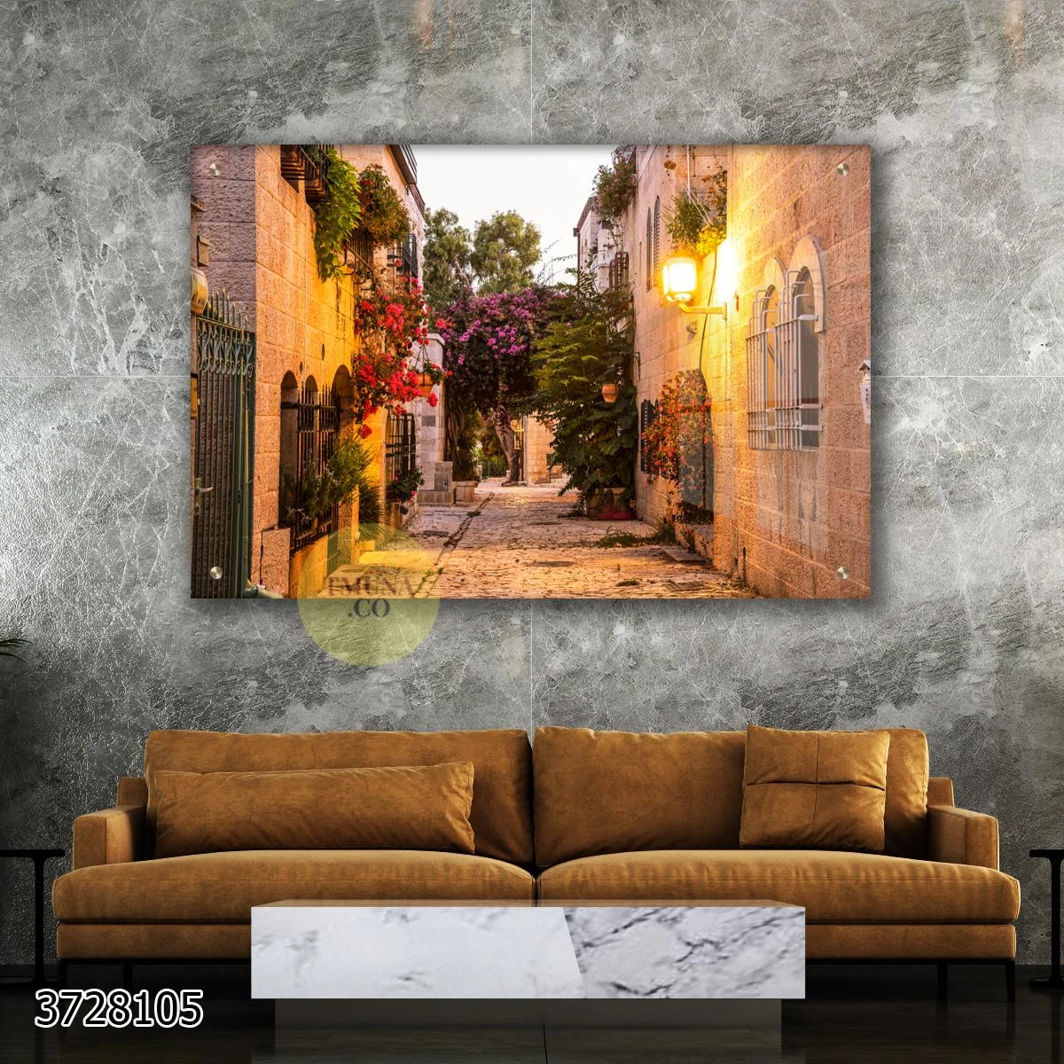 סמטאות ירושלים עין כרם - תמונת זכוכית אמנותית למשרד או סלון דגם 3728105