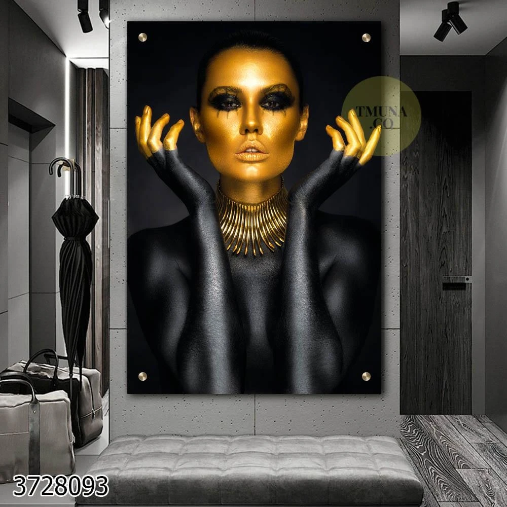 אמנות מודרנית - תמונה פורטרט של אישה בזהב שחור לכניסה לבית או לחדר שינה דגם 3728093