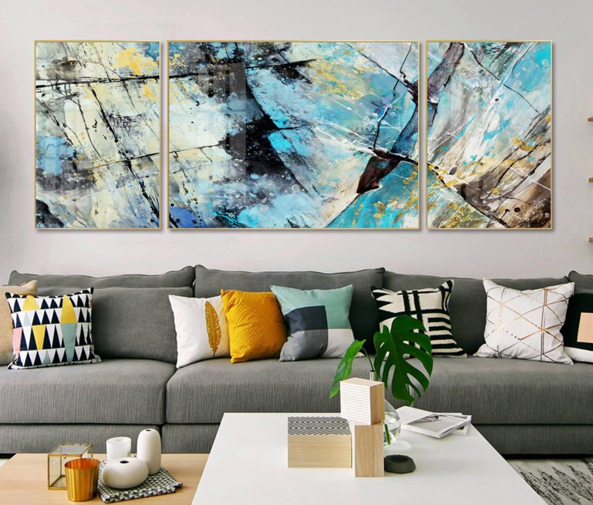 אמנות מופשטת סט 3 תמונות זכוכית לסלון מעוצב דגם 3728503