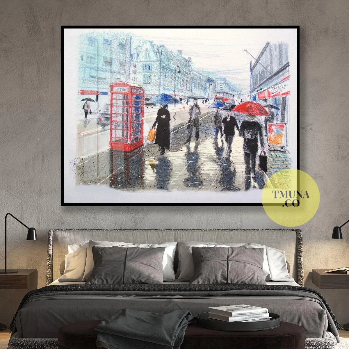 לונדון בין ערביים - ציור יפה על קנבס או זכוכית לתליה בחדר שינה או במשרד דגם 3728667