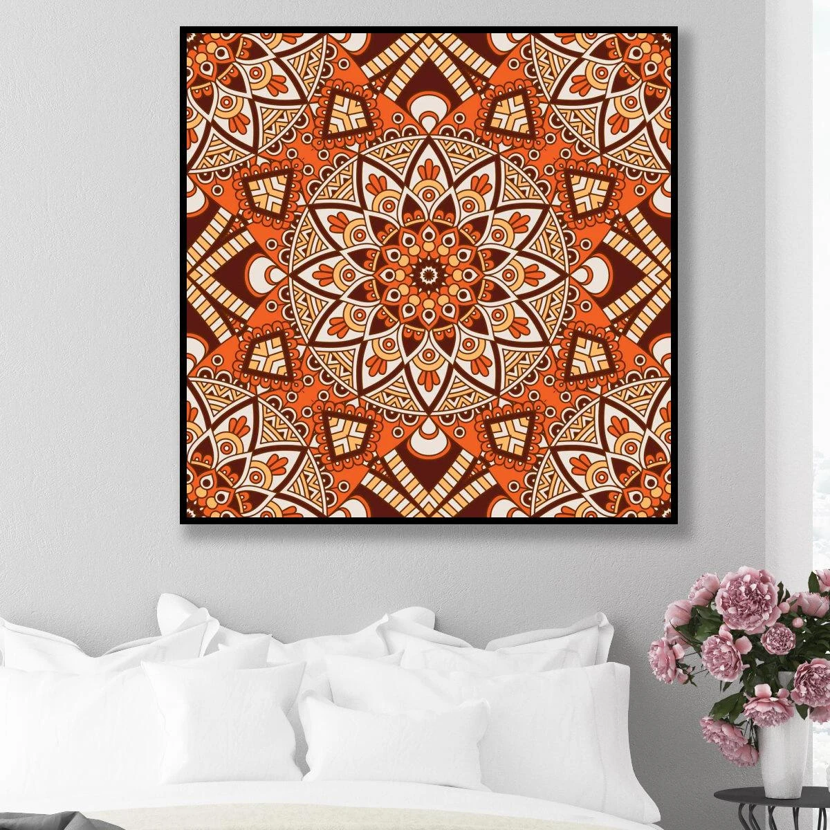 אותנטיות בכתום - תמונות של מנדלה לבית לסלון לפינת אוכל הדפסה על קנס וזכוכית דגם 3728276