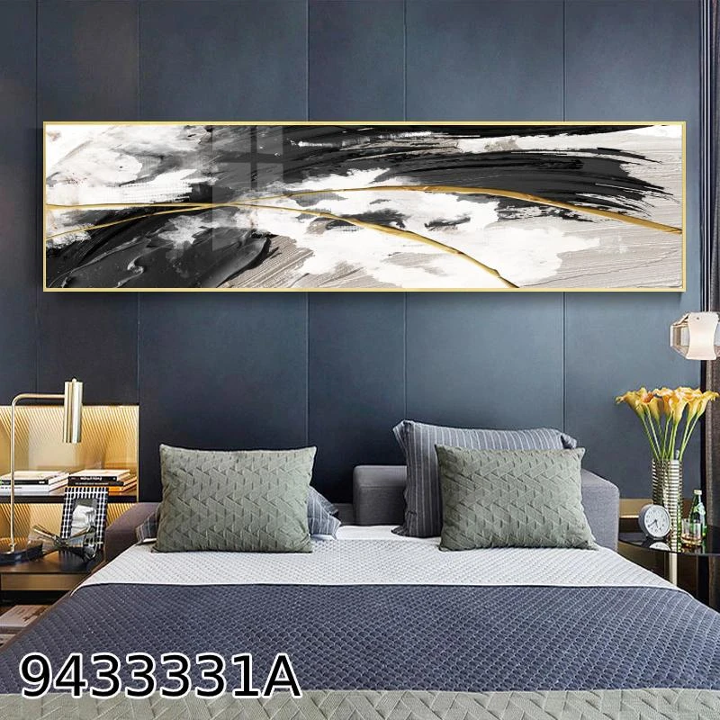 תמונות קנבס גדולות אבסטרקט בשחור לבן זהב לחדר שינה דגם 9433331A