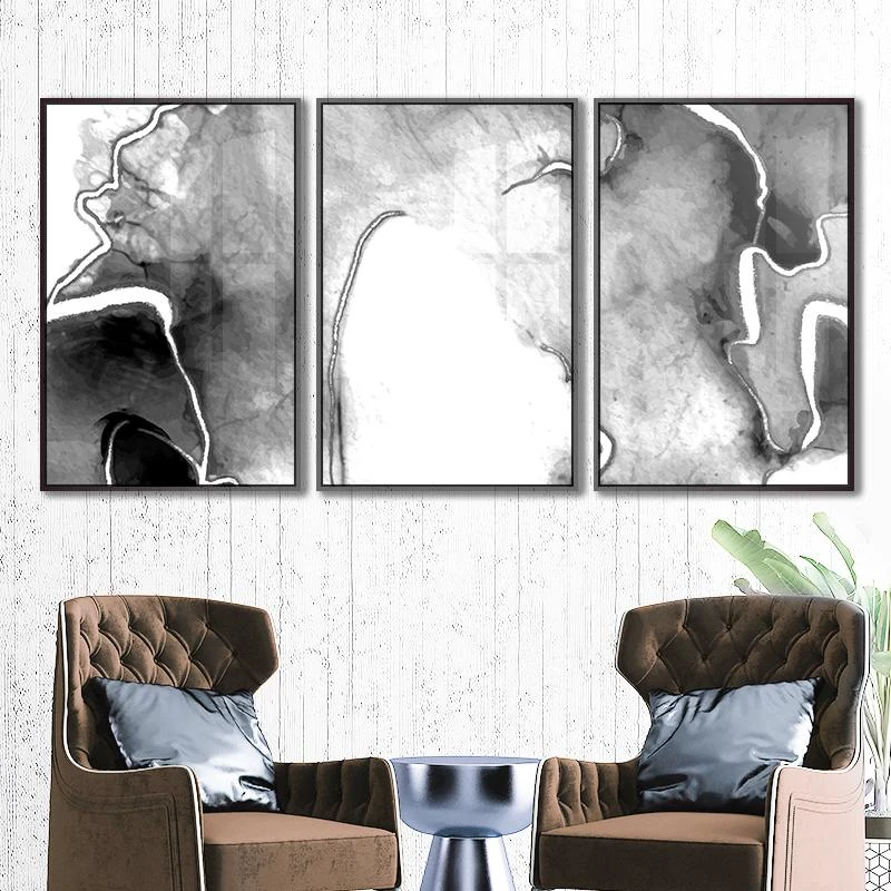 אבסטרקט שחור ולבן סט תמונות מיוחדות על קנבס לסלון ללובי בניין או משרד דגם 135107