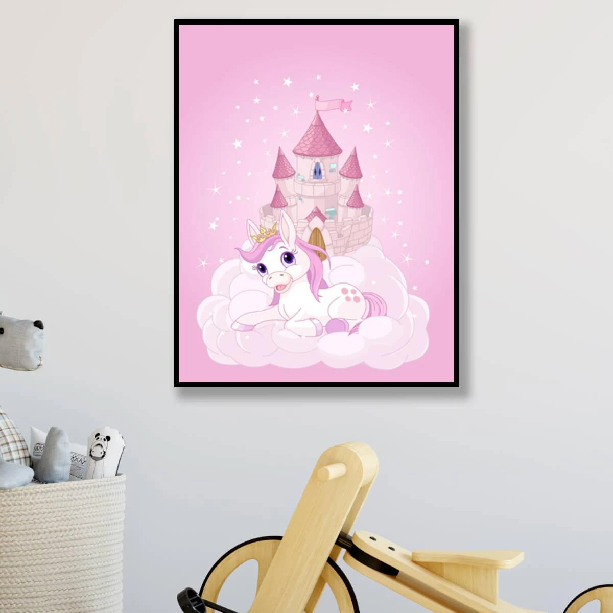 סוסי פוני וטירת חלומות - תמונת קנבס או זכוכית לחדרי ילדים &amp; תינוקות בנות דגם 3728334