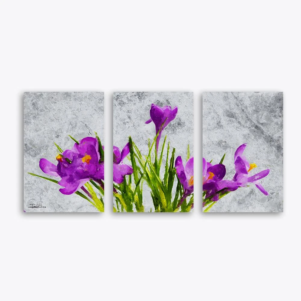 סט 3 תמונות קנבס לסלון פרחים סגולים תמונת קנבס בנושא פרחים ועלים, ציורים - דגם alvtm46p2422