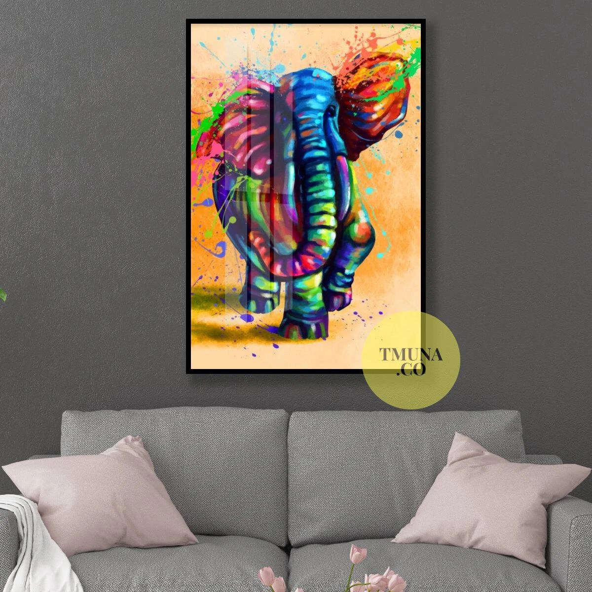 ציור הפיל הצבעוני - הדפס על קנבס או זכוכית מותאם לחדרי ילדים או קליניקת ילדים דגם 134928