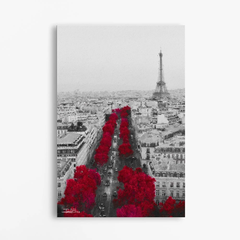 תמונות קנבס פריז לחדר שינה צ'אבי הדפסה על קנבס עלים ופרחים -מגדל האייפל דגם alvtm46p2614