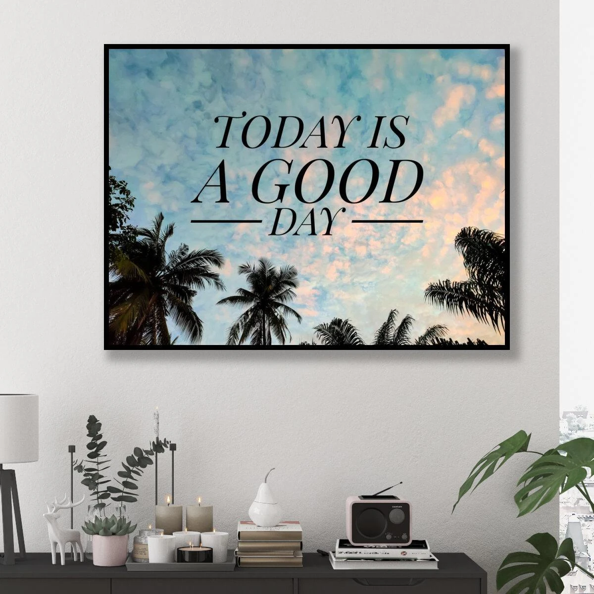 היום הוא יום טוב - תמונת מוטיבציה עם היגד חיובי הדפסה על קנבס או זכוכית מתאימה למשרדים מעוצבים או לחדר שינה דגם 3728237