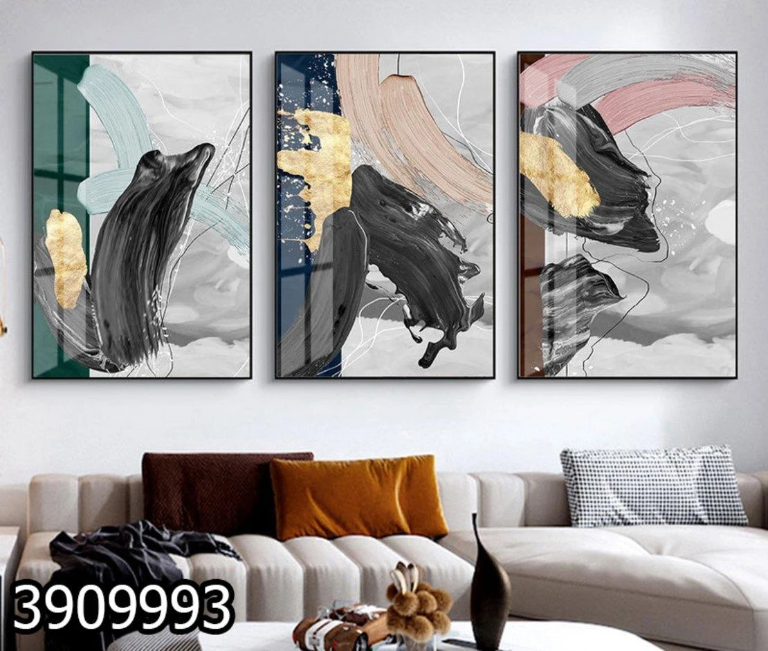 מריחות צבע אבסטרקטיות - טריפל תמונות קנבס מותאמות לסלון או למסדרון דגם 3909993