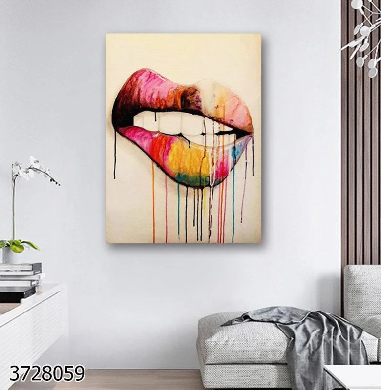 נושכת שפתיים - תמונת זכוכית פופ ארט מגניבה לחדר שינה או סטודיו דגם 3728059