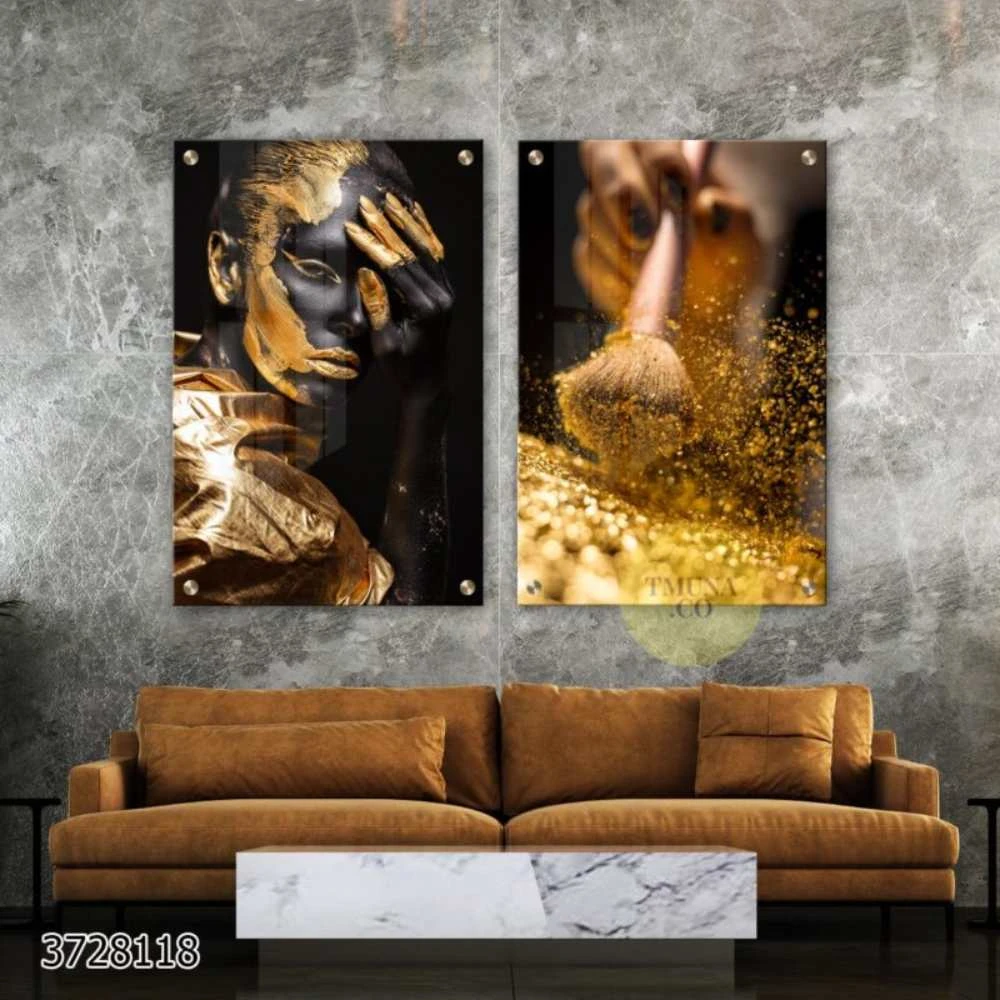 GOLD FASHION - סט תמונות מעוצבות על זכוכית למשרדים יוקרתיים וקליניקות יופי דגם 3728118