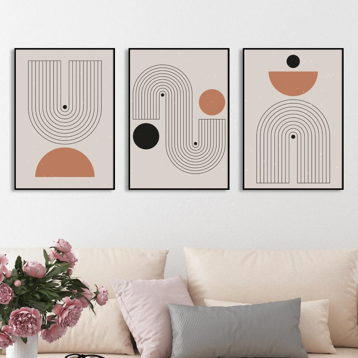 קווים מינימליסטים תמונה בחלקים בהדפסה על קנבס לתלייה בסלון או בחדר שינה דגם 3728688