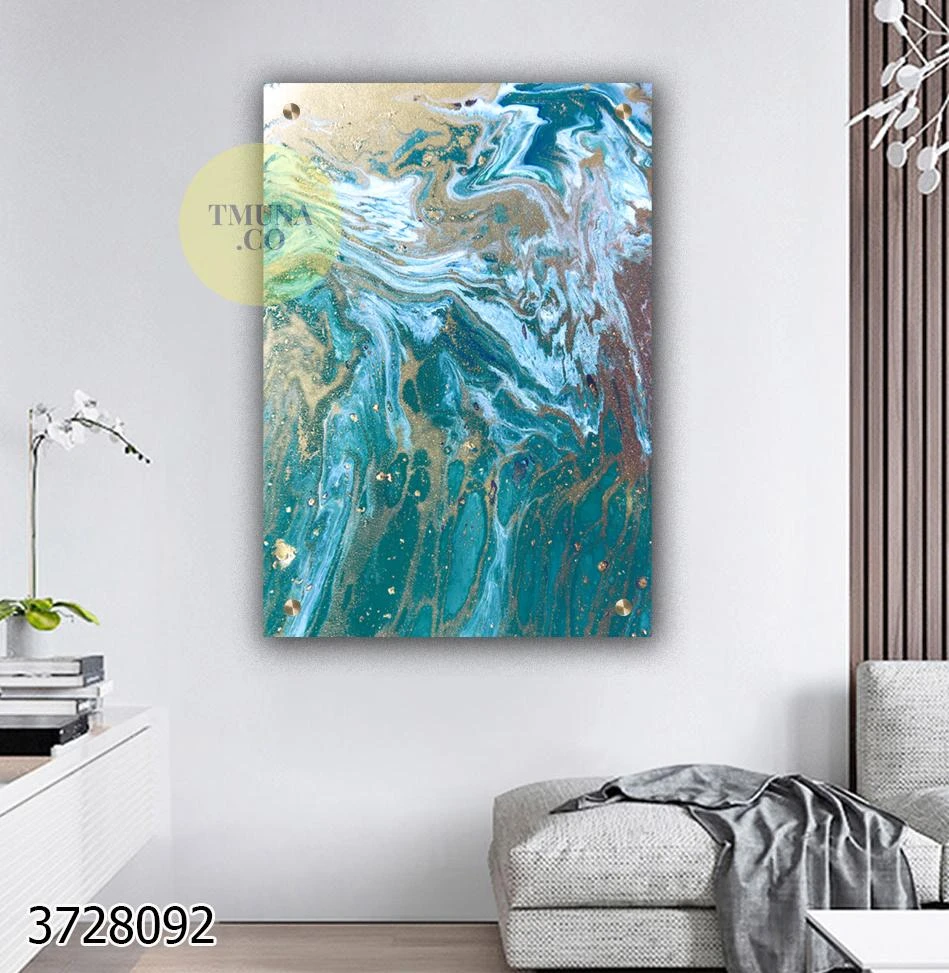 אבסטרקט זהב על הים סגנון 3# למשרד לובי או קליניקה תמונה יפה יוקרתית מזכוכית דגם 3728092