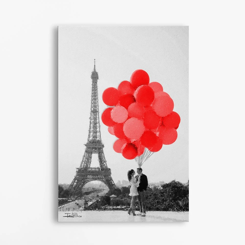 תמונות קנבס פריז לפינת אוכל חוגגים באדום הדפסה על קנבס עלים ופרחים -מגדל האייפל דגם alvtm46p2617