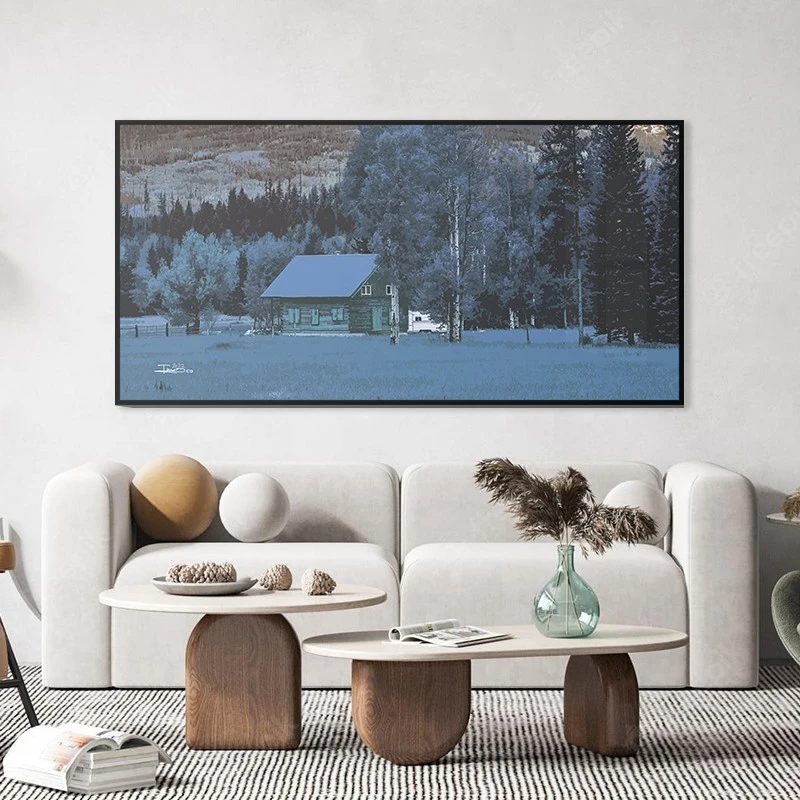 תמונה אופקית כפרית בית החווה ירוק עתיק לסלון תמונת קנבס רטרו - דגם 135413