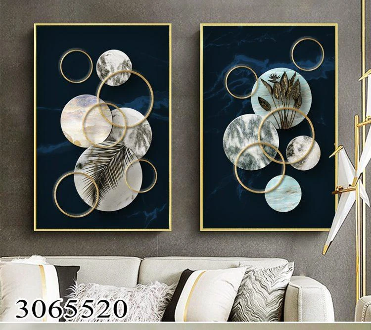 זוג תמונות קנבס לסלון 'עיגולים בחלל' מק"ט 3065520
