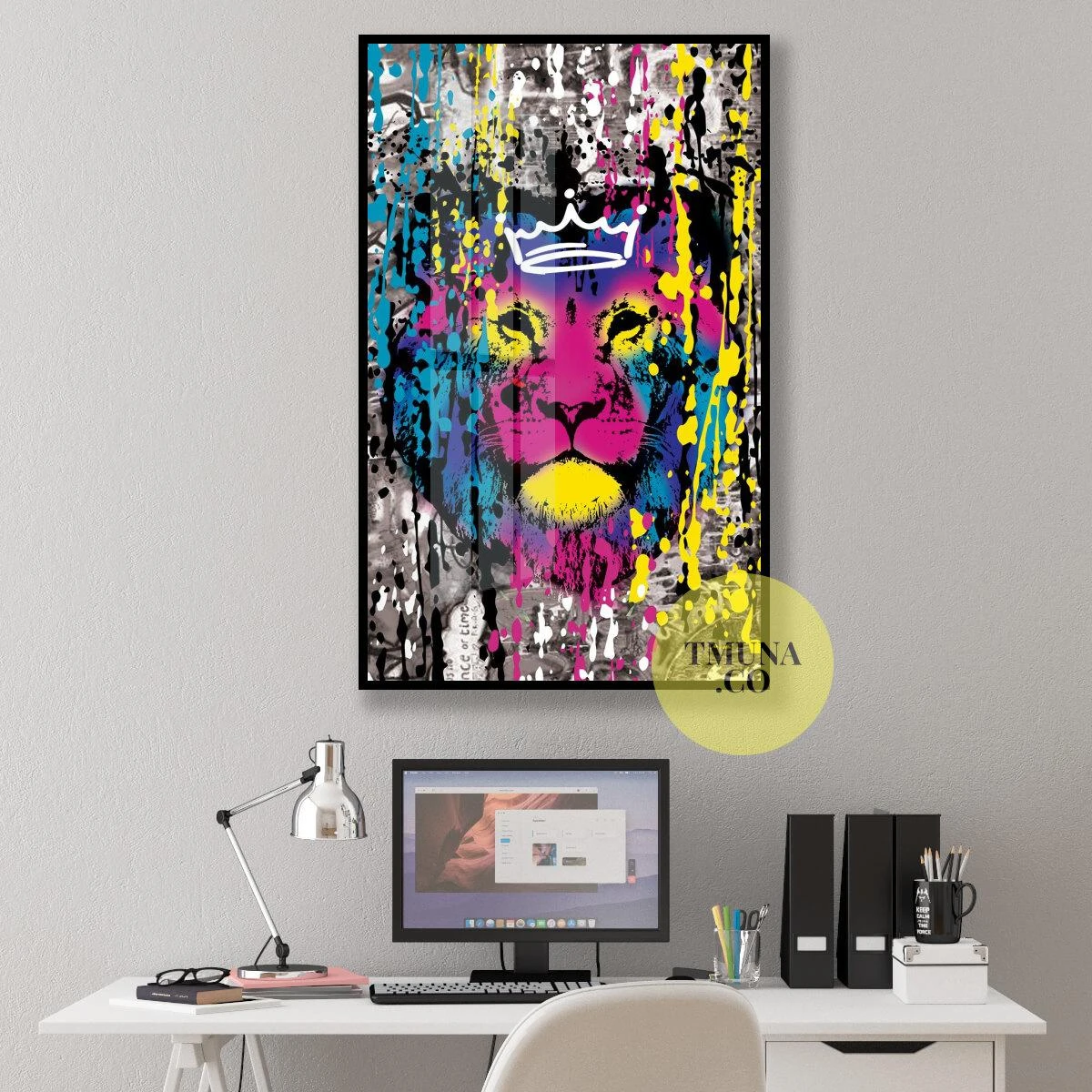 KING - הדפס תמונה ייחודי של אריה בסגנון פופ ארט ציורי וצבעוני למשרדים או לחדר נוער דגם 134948