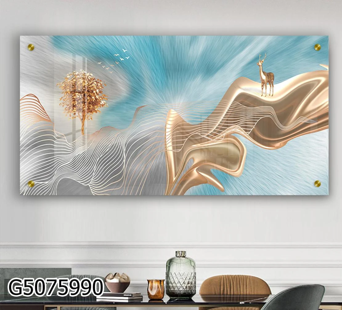 תמונת זכוכית בגוון טורקיז, זהב לאווירת התחדשות וחמימות לתלייה בסלון, בפינת אוכל דגם 5075990