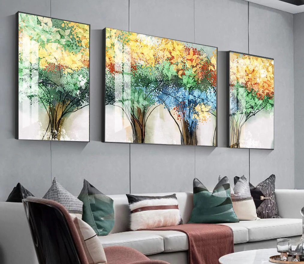 ציור עץ האהבה #2 סט 3 תמונות יפות של עצים לסלון מוכנות לתלייה על זכוכית דגם 3728487