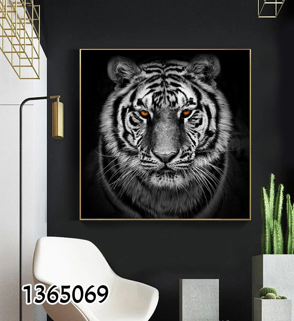 תמונת קנבס מרובעת מעוצבת למשרד לחדר שינה 'טיגריס' בגווני שחור לבן דגם 1365069