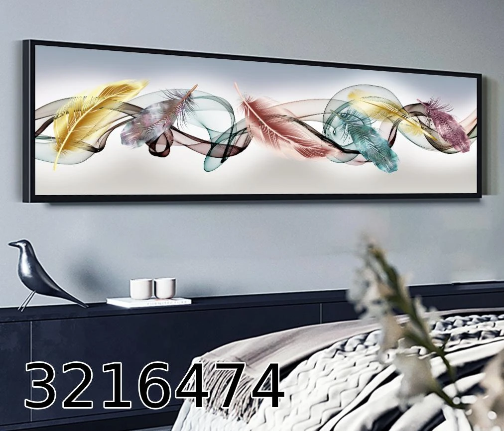 תמונה פנורמית גדולה לחדר שינה או לסלון כול הדפסה ומסגור מקצועי נוצות צבעוניות דגם 3216474
