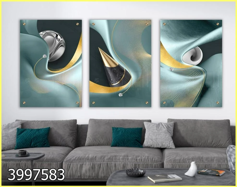 שלושת תמונות סוריאליסטיות זרמים וצורות לסלון למשרד תמונות זכוכית דגמי 2022 דגם 3997583