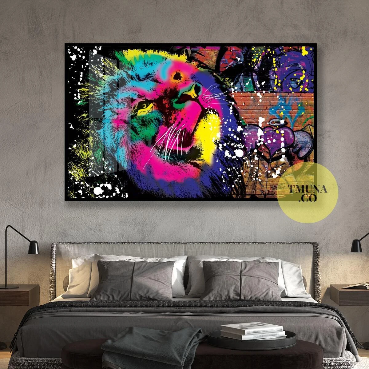 אין אריות בתל אביב - הדפס תמונת פופ ארט על רקע גרפיטי למשרד לסטודיו או לחדר נוער דגם 134949