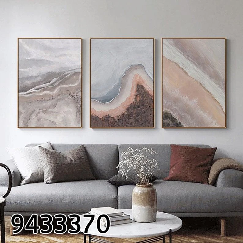 שלישית תמונות קיר זכוכית אבסטרקט חוף בגווני פסטל לתלייה בסלון דגם 9433370