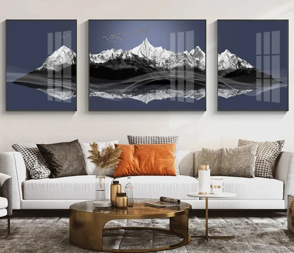 סט 3 תמונות קנבס מחולקות נופים בשקיעה הרים שחור לבן עיצוב מיוחד טבע ונופים למשרד - דגם 26084851