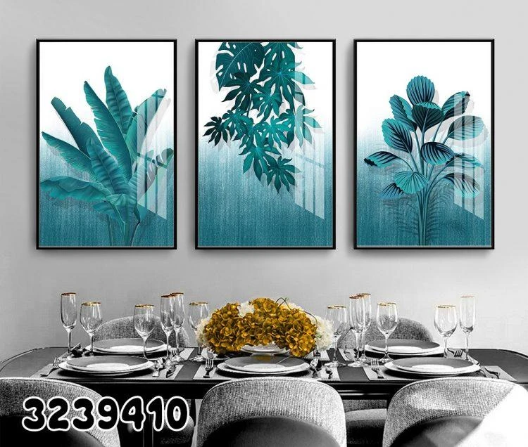 'עלים #4' סט 3 תמונת קנבס מיוחדות לפינת אוכל דגם 239410